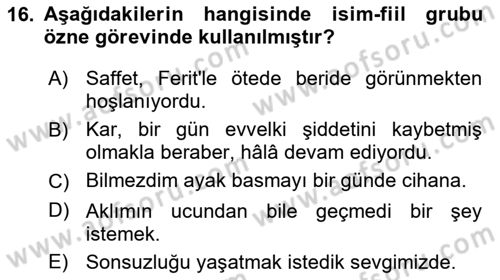Türkçe Cümle Bilgisi 1 Dersi 2021 - 2022 Yılı (Vize) Ara Sınav Soruları 16. Soru