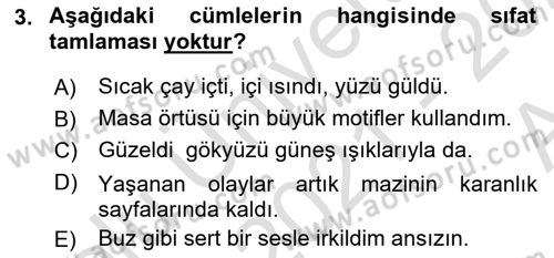 Türkçe Cümle Bilgisi 1 Dersi 2021 - 2022 Yılı (Vize) Ara Sınav Soruları 3. Soru