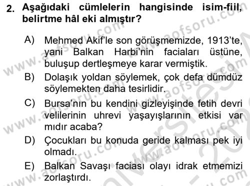 Türkçe Cümle Bilgisi 1 Dersi 2021 - 2022 Yılı (Final) Dönem Sonu Sınav Soruları 2. Soru
