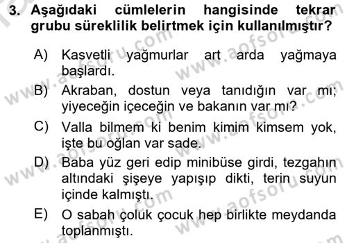 Türkçe Cümle Bilgisi 1 Dersi 2021 - 2022 Yılı (Final) Dönem Sonu Sınav Soruları 3. Soru