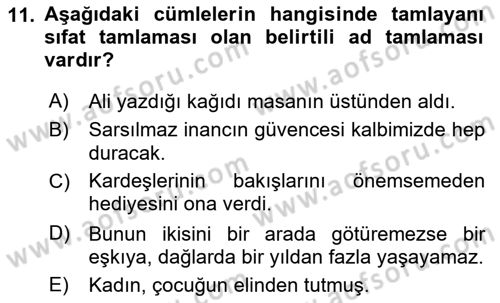 Türkçe Cümle Bilgisi 1 Dersi 2021 - 2022 Yılı Yaz Okulu Sınav Soruları 11. Soru
