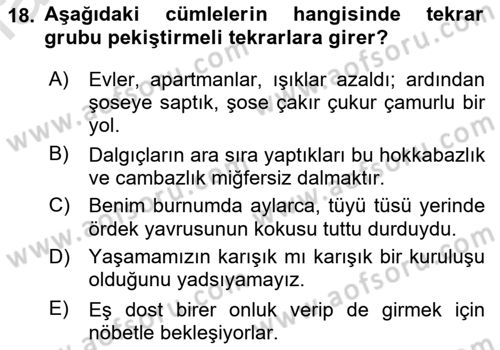 Türkçe Cümle Bilgisi 1 Dersi 2021 - 2022 Yılı Yaz Okulu Sınav Soruları 18. Soru