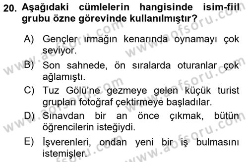Türkçe Cümle Bilgisi 1 Dersi 2021 - 2022 Yılı Yaz Okulu Sınav Soruları 20. Soru