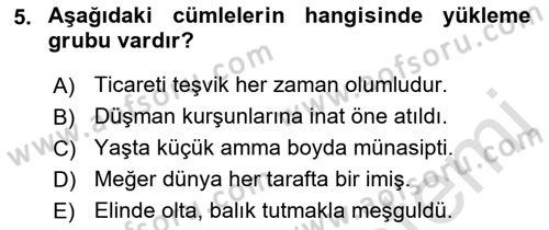 Türkçe Cümle Bilgisi 1 Dersi 2021 - 2022 Yılı Yaz Okulu Sınav Soruları 5. Soru