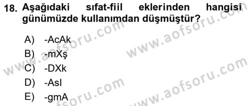 Türkçe Cümle Bilgisi 1 Dersi 2022 - 2023 Yılı (Vize) Ara Sınav Soruları 18. Soru
