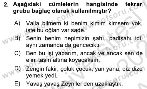 Türkçe Cümle Bilgisi 1 Dersi 2022 - 2023 Yılı (Vize) Ara Sınav Soruları 2. Soru
