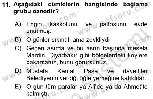 Türkçe Cümle Bilgisi 1 Dersi 2022 - 2023 Yılı (Final) Dönem Sonu Sınav Soruları 11. Soru