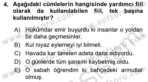Türkçe Cümle Bilgisi 1 Dersi 2022 - 2023 Yılı (Final) Dönem Sonu Sınav Soruları 4. Soru