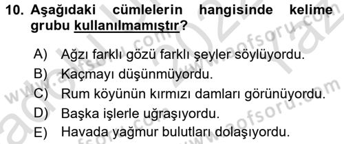 Türkçe Cümle Bilgisi 1 Dersi 2022 - 2023 Yılı Yaz Okulu Sınav Soruları 10. Soru