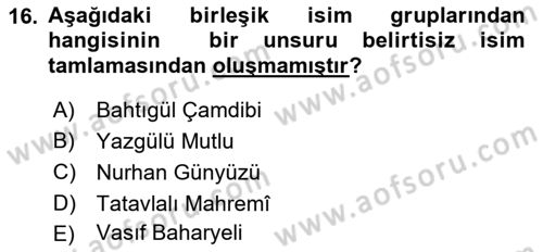 Türkçe Cümle Bilgisi 1 Dersi 2022 - 2023 Yılı Yaz Okulu Sınav Soruları 16. Soru