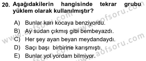 Türkçe Cümle Bilgisi 1 Dersi 2022 - 2023 Yılı Yaz Okulu Sınav Soruları 20. Soru