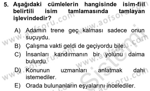 Türkçe Cümle Bilgisi 1 Dersi 2022 - 2023 Yılı Yaz Okulu Sınav Soruları 5. Soru