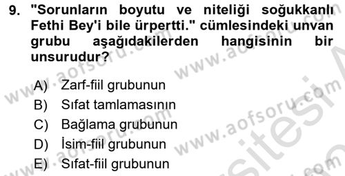 Türkçe Cümle Bilgisi 1 Dersi 2022 - 2023 Yılı Yaz Okulu Sınav Soruları 9. Soru