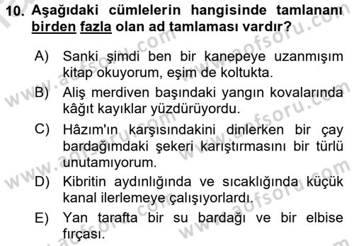 Türkçe Cümle Bilgisi 1 Dersi 2023 - 2024 Yılı (Vize) Ara Sınav Soruları 10. Soru