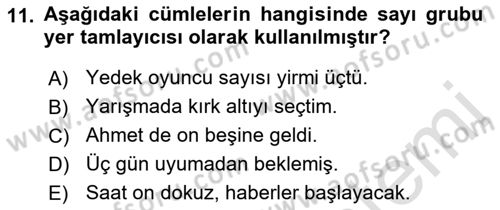 Türkçe Cümle Bilgisi 1 Dersi 2023 - 2024 Yılı (Vize) Ara Sınav Soruları 11. Soru