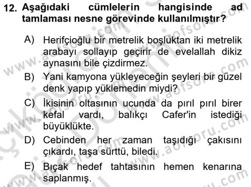 Türkçe Cümle Bilgisi 1 Dersi 2023 - 2024 Yılı (Vize) Ara Sınav Soruları 12. Soru