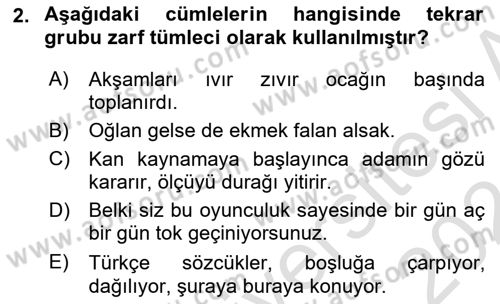 Türkçe Cümle Bilgisi 1 Dersi 2023 - 2024 Yılı (Vize) Ara Sınav Soruları 2. Soru