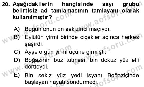 Türkçe Cümle Bilgisi 1 Dersi 2023 - 2024 Yılı (Vize) Ara Sınav Soruları 20. Soru