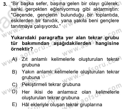 Türkçe Cümle Bilgisi 1 Dersi 2023 - 2024 Yılı (Vize) Ara Sınav Soruları 3. Soru