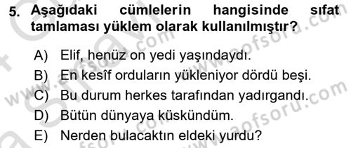 Türkçe Cümle Bilgisi 1 Dersi 2023 - 2024 Yılı (Vize) Ara Sınav Soruları 5. Soru