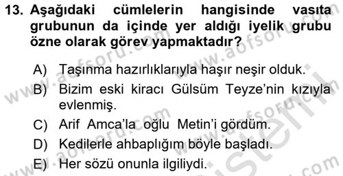 Türkçe Cümle Bilgisi 1 Dersi 2023 - 2024 Yılı Yaz Okulu Sınav Soruları 13. Soru