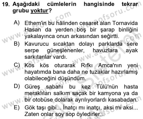 Türkçe Cümle Bilgisi 1 Dersi 2023 - 2024 Yılı Yaz Okulu Sınav Soruları 19. Soru