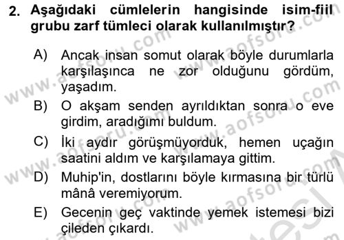 Türkçe Cümle Bilgisi 1 Dersi 2023 - 2024 Yılı Yaz Okulu Sınav Soruları 2. Soru