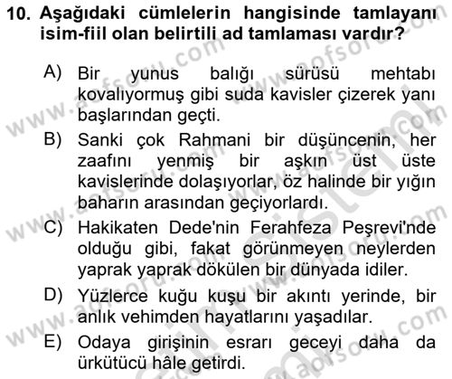 Türkçe Cümle Bilgisi 1 Dersi 2024 - 2025 Yılı (Vize) Ara Sınav Soruları 10. Soru