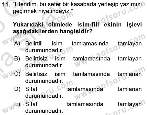 Türkçe Cümle Bilgisi 1 Dersi 2024 - 2025 Yılı (Vize) Ara Sınav Soruları 11. Soru