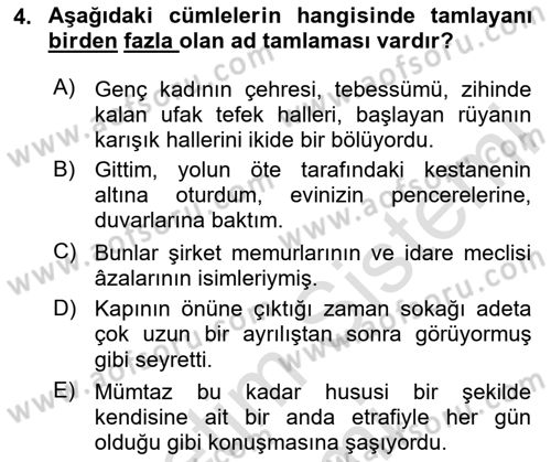 Türkçe Cümle Bilgisi 1 Dersi 2024 - 2025 Yılı (Vize) Ara Sınav Soruları 4. Soru