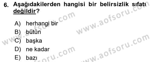 Türkçe Cümle Bilgisi 1 Dersi 2024 - 2025 Yılı (Vize) Ara Sınav Soruları 6. Soru