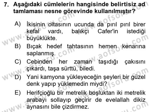 Türkçe Cümle Bilgisi 1 Dersi 2024 - 2025 Yılı (Vize) Ara Sınav Soruları 7. Soru