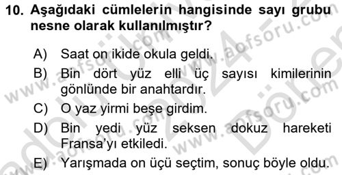 Türkçe Cümle Bilgisi 1 Dersi 2024 - 2025 Yılı (Final) Dönem Sonu Sınav Soruları 10. Soru