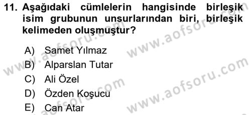 Türkçe Cümle Bilgisi 1 Dersi 2024 - 2025 Yılı (Final) Dönem Sonu Sınav Soruları 11. Soru