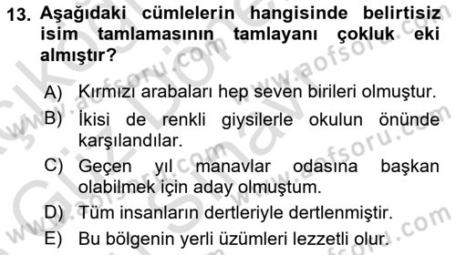 Türkçe Cümle Bilgisi 1 Dersi 2024 - 2025 Yılı (Final) Dönem Sonu Sınav Soruları 13. Soru