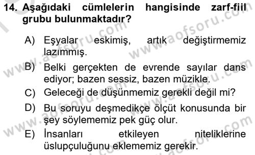 Türkçe Cümle Bilgisi 1 Dersi 2024 - 2025 Yılı (Final) Dönem Sonu Sınav Soruları 14. Soru