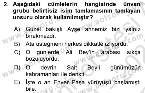 Türkçe Cümle Bilgisi 1 Dersi 2024 - 2025 Yılı (Final) Dönem Sonu Sınav Soruları 2. Soru