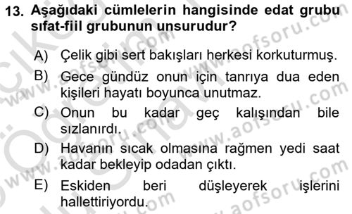 Türkçe Cümle Bilgisi 1 Dersi 2024 - 2025 Yılı Yaz Okulu Sınav Soruları 13. Soru