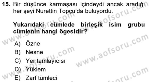 Türkçe Cümle Bilgisi 1 Dersi 2024 - 2025 Yılı Yaz Okulu Sınav Soruları 15. Soru