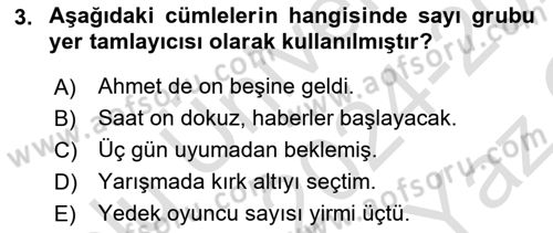 Türkçe Cümle Bilgisi 1 Dersi 2024 - 2025 Yılı Yaz Okulu Sınav Soruları 3. Soru