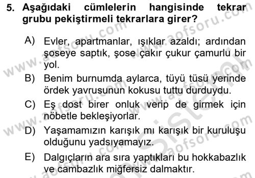 Türkçe Cümle Bilgisi 1 Dersi 2024 - 2025 Yılı Yaz Okulu Sınav Soruları 5. Soru