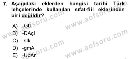 Türkçe Cümle Bilgisi 1 Dersi 2024 - 2025 Yılı Yaz Okulu Sınav Soruları 7. Soru