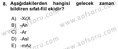 Türkçe Cümle Bilgisi 1 Dersi 2024 - 2025 Yılı Yaz Okulu Sınav Soruları 8. Soru