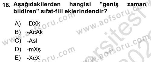 Türkçe Cümle Bilgisi 1 Dersi 2025 - 2026 Yılı (Vize) Ara Sınav Soruları 18. Soru
