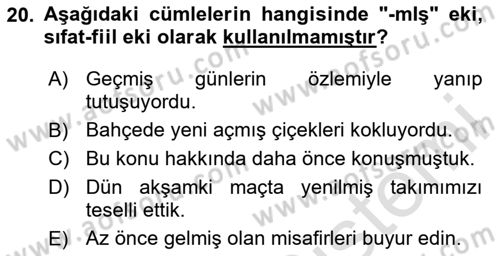 Türkçe Cümle Bilgisi 1 Dersi 2025 - 2026 Yılı (Vize) Ara Sınav Soruları 20. Soru