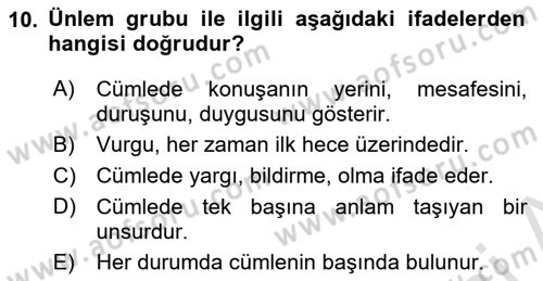 Türkçe Cümle Bilgisi 1 Dersi 2025 - 2026 Yılı (Final) Dönem Sonu Sınav Soruları 10. Soru