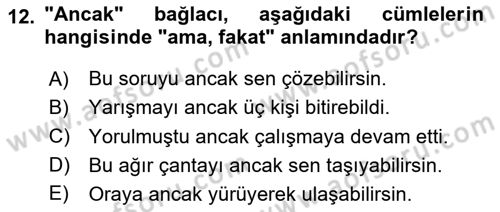Türkçe Cümle Bilgisi 1 Dersi 2025 - 2026 Yılı (Final) Dönem Sonu Sınav Soruları 12. Soru