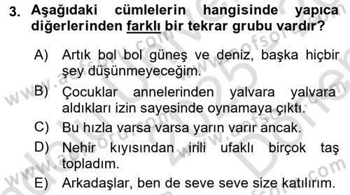 Türkçe Cümle Bilgisi 1 Dersi 2025 - 2026 Yılı (Final) Dönem Sonu Sınav Soruları 3. Soru