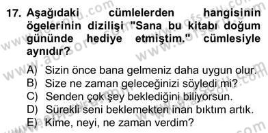 Türkçe Cümle Bilgisi 2 Dersi 2012 - 2013 Yılı (Vize) Ara Sınav Soruları 17. Soru