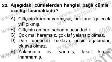 Türkçe Cümle Bilgisi 2 Dersi 2012 - 2013 Yılı (Vize) Ara Sınav Soruları 20. Soru